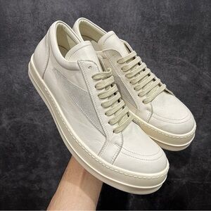Rick Owens Cream Leather Low-Top Sneakers
